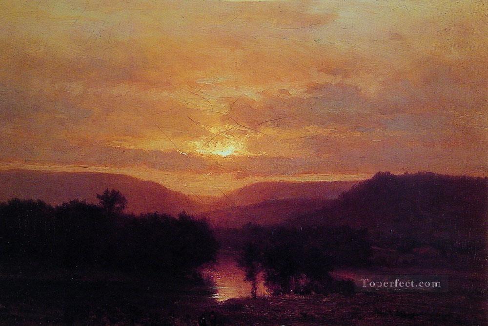 Sunset Landscape Tonalist George Inness River Painting In Oil For Sale